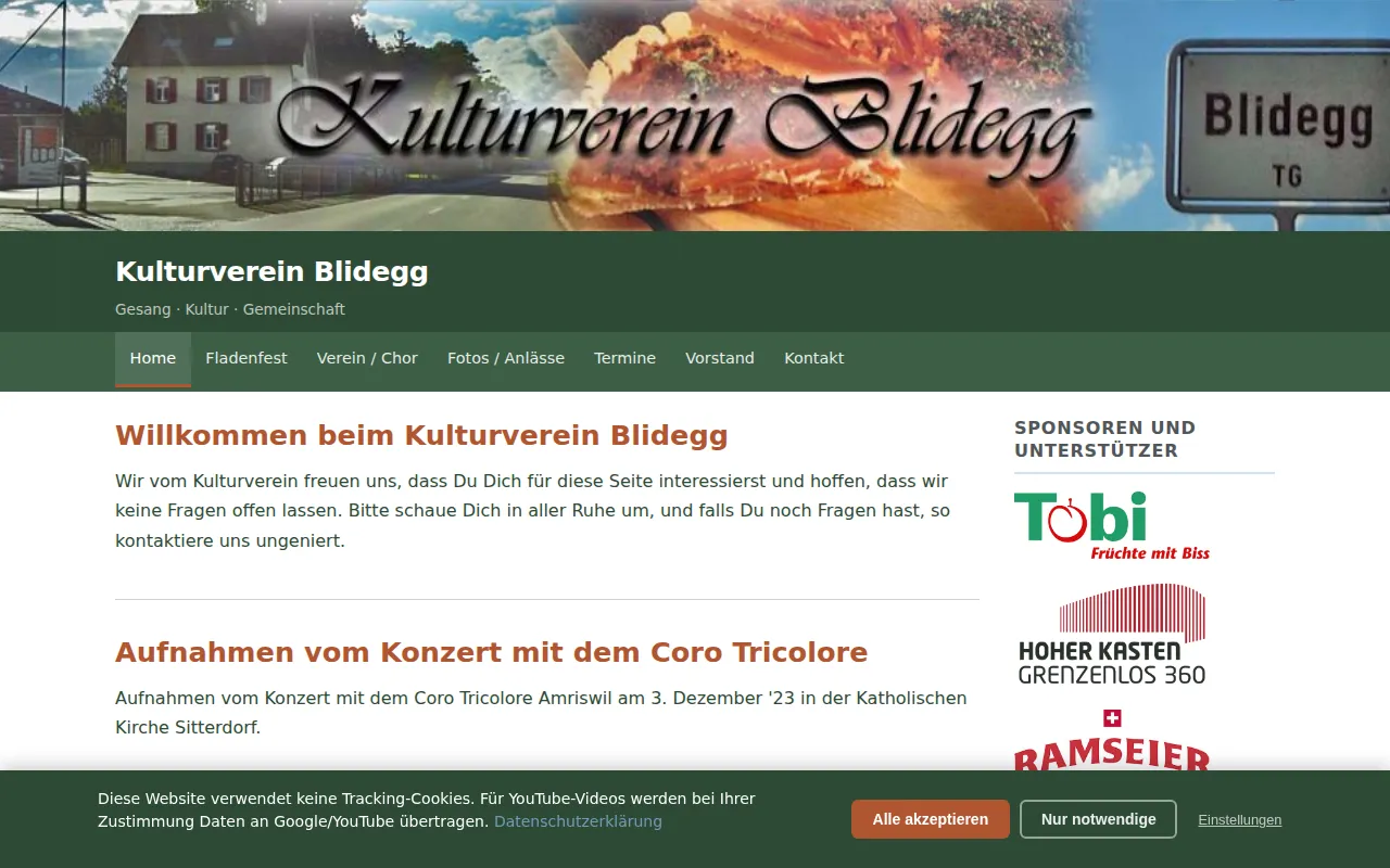 Startseite der Website des Kulturverein Blidegg